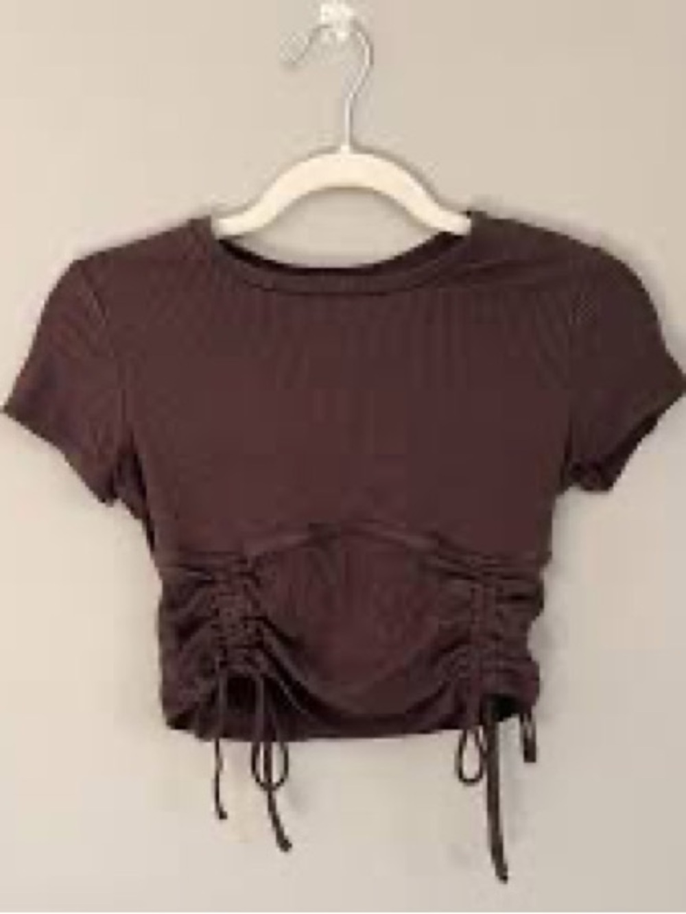 Women's Y2K Ribbed Brown Ruched Drawstring Crop Top
